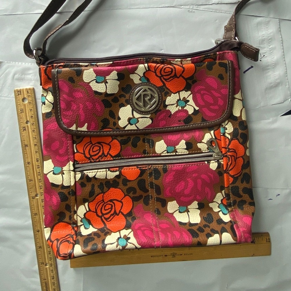 Preston And York Floral Print Crossbody Bag Leather Trim Adjustable Strap